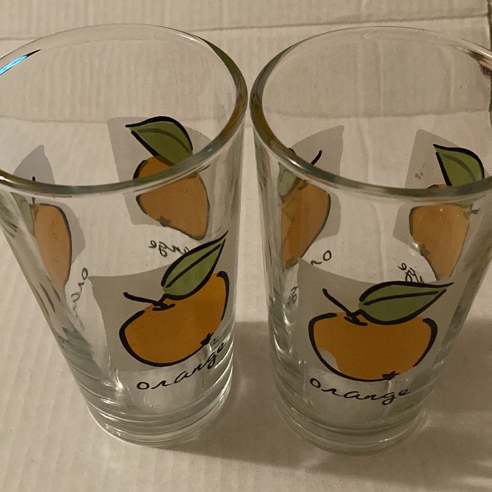 Pair of Vintage Firna Indonesia Drinking Glasses with Orange Design